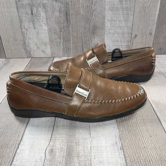 Perry Ellis Portfolio Men's Stanford Loafers Leather Shoes Brown Size 9 PP8509D - Picture 2 of 15
